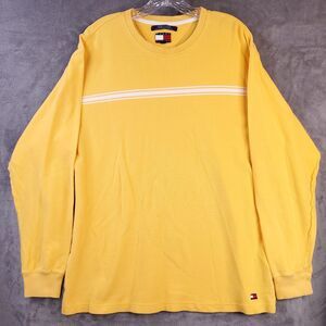 Tommy Hilfiger Shirt Men's Large Knit Yellow Strip Long Sleeve Sweater Pullover